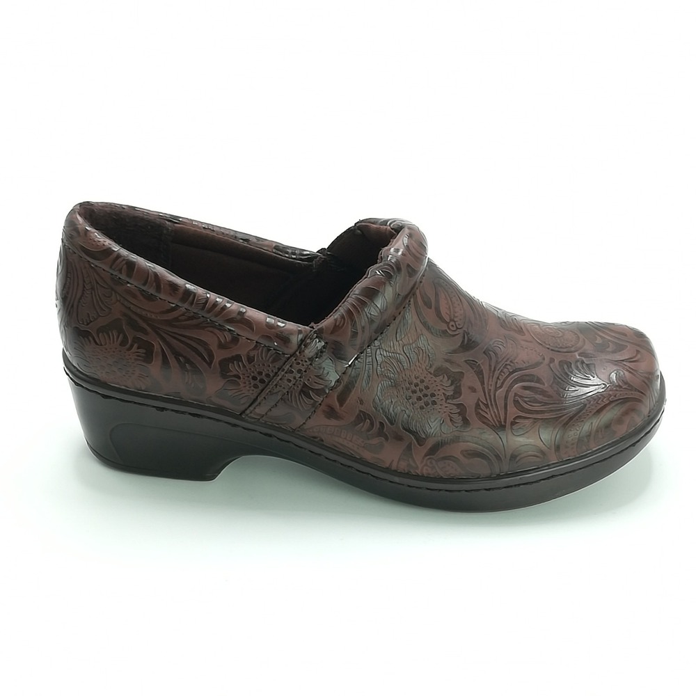 Yuu Shoes Womens Clogs Brown Floral Paisley Embossed Slip On Bethanee 7‎